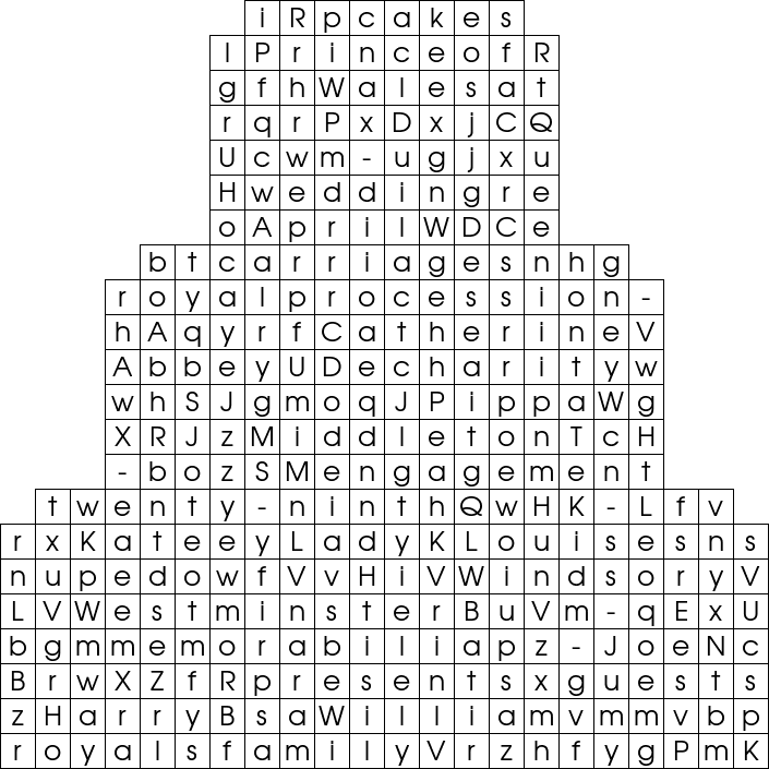 Word Search Grid royal wedding Prince William Catherine Middleton 